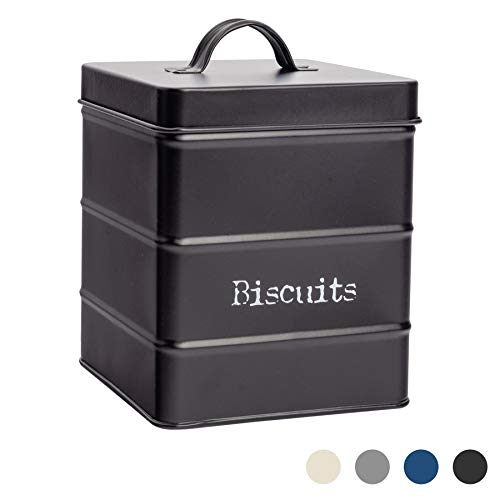 Harbour Housewares Industrial Caja de Galletas - Acero Estilo Antiguo Caddie Cocina para Guardar Objetos con Tapa - Negro