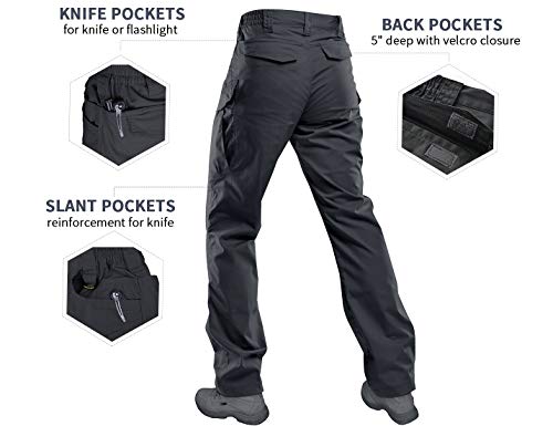HARD LAND Pantalones Táticos Impermeable Ripstop Ligero Cargo Trabajo con Cintura Elástica BDU para Hombre (36W×30L, Gris carbón)