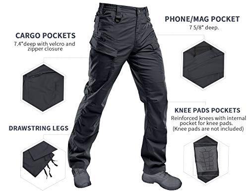 HARD LAND Pantalones Táticos Impermeable Ripstop Ligero Cargo Trabajo con Cintura Elástica BDU para Hombre (36W×30L, Gris carbón)