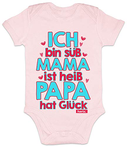 Hariz - Body de manga corta para bebé, diseño con texto en alemán "Heiss Papa Hat Glück" Día de la Madre con tarjeta de regalo. rosa Algodón de azúcar rosa. Talla:3-6 meses