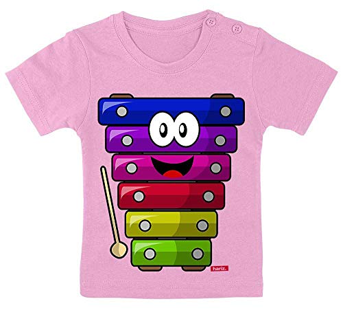Hariz - Camiseta para bebé, diseño con texto en inglés "Xilophon Lachend Instrument", incluye tarjeta de regalo de algodón de azúcar rosa, 9-15 meses/70-79 cm