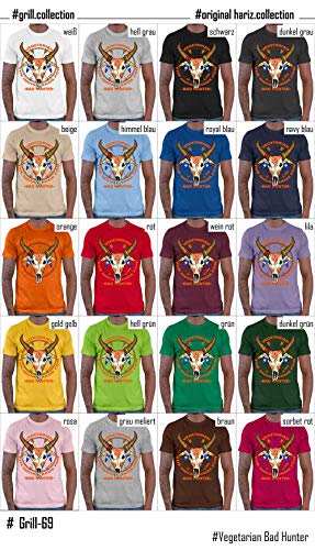 Hariz Vegetarian Bad Hunter Grill cumpleaños - Camiseta para hombre, incluye tarjeta de regalo azul marino XXL