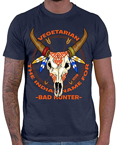 Hariz Vegetarian Bad Hunter Grill cumpleaños - Camiseta para hombre, incluye tarjeta de regalo azul marino XXL