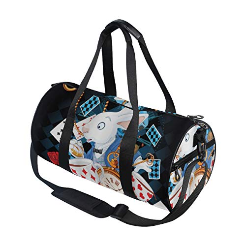 HARXISE Alicia en el país de las maravillas Conejo Movimiento Copas Corazones Flor Personaje Estilo de dibujos animados，Bolsa de equipaje de viaje Deporte Lienzo ligero Equipaje de fitness Desmontable