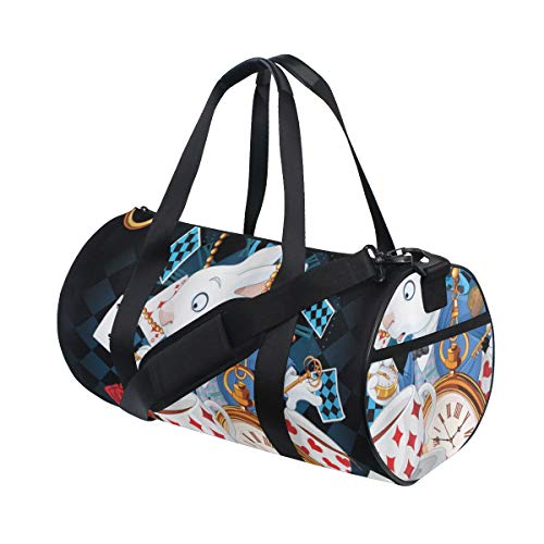 HARXISE Alicia en el país de las maravillas Conejo Movimiento Copas Corazones Flor Personaje Estilo de dibujos animados，Bolsa de equipaje de viaje Deporte Lienzo ligero Equipaje de fitness Desmontable