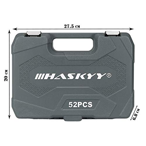 HASKYY Juego de Llaves de Vaso Profesionales I Llave de Carraca Reversible de 1/4" y 3/8" I Trinquete de Torx-XZN-E-Profile Set I Kit de Herramientas Mecánicas para el Auto I 52 piezas