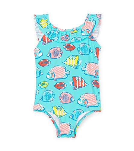 Hatley Ruffle Swimsuits baño, Azul (Colourful Fishies 400), 6 años para Niñas
