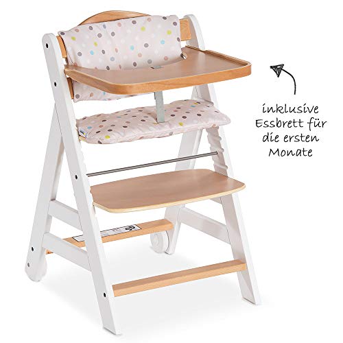 Hauck Beta Plus Newborn Set Deluxe - Trona evolutiva con Hamaca reclinable y móvil, cojín y bandeja - Trona bebe convertible- Silla Trona Madera haya - Blanco/Natural