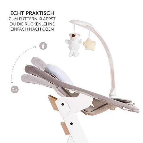 Hauck Beta Plus Newborn Set Deluxe - Trona evolutiva con Hamaca reclinable y móvil, cojín y bandeja - Trona bebe convertible- Silla Trona Madera haya - Blanco/Natural