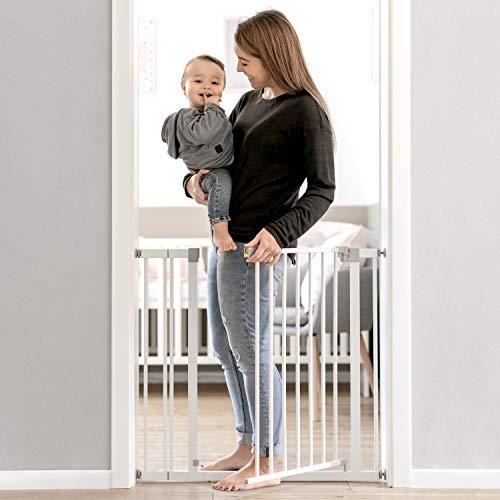 Hauck Open N Stop Puerta de Seguridad con Extensión de 21 cm, 96-101 cm, Sin Agujeros en la Pared, Combinable con Y-Spindel Para Barandillas, Blanco