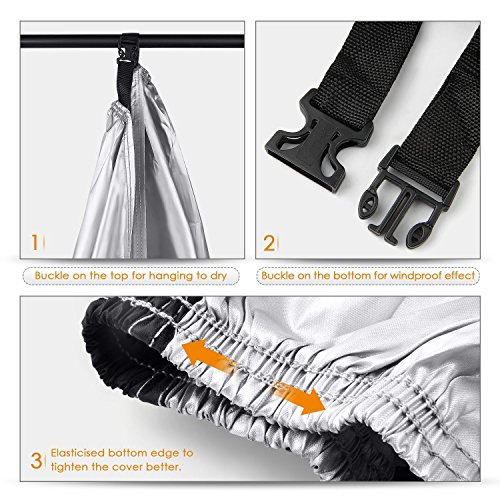 HAUEA Funda para Bicicleta Cubierta Impermeable 190T Protector portátil y Plegable de Poliéster, contra Lluvia,Sol,Polvo 200 x 110 x 70 cm (Negro y Plata)