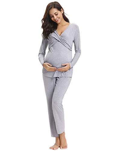 Hawiton Pijama de Lactancia Invierno Ropa Premamá Embarazadas Algodón Mangas Largas