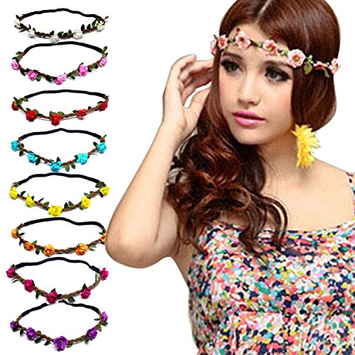HBF 8 Piezas Diademas De Flores Mujer Multicolor Coronas De Flores Para Playa Festival Boda