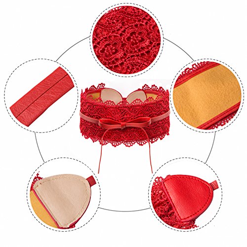 HBselect Cinturon De Mujer Encaje Moda Cinturon Mujer Ancho 10 Cm Cinturones Para Mujer (Rojo)