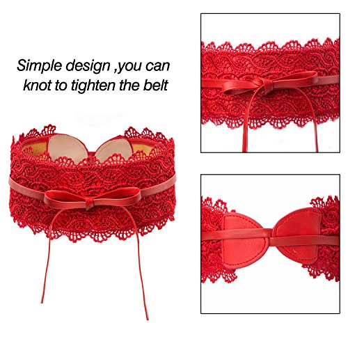 HBselect Cinturon De Mujer Encaje Moda Cinturon Mujer Ancho 10 Cm Cinturones Para Mujer (Rojo)