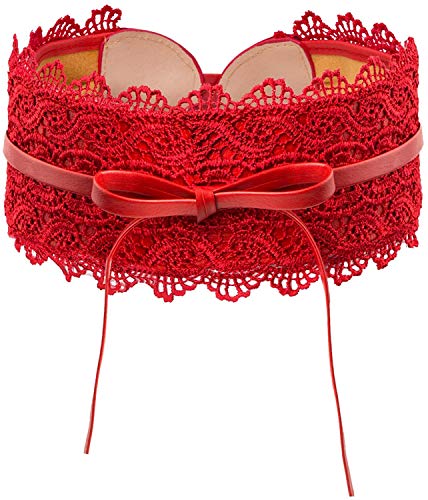 HBselect Cinturon De Mujer Encaje Moda Cinturon Mujer Ancho 10 Cm Cinturones Para Mujer (Rojo)