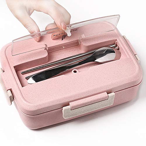 HCTX Microondas Box Lunch Platos Palos Paja de Trigo Almacenamiento de Alimentos con una Cuchara de Platos Educación Infantil Autoridad Bento Box Niños,Blue