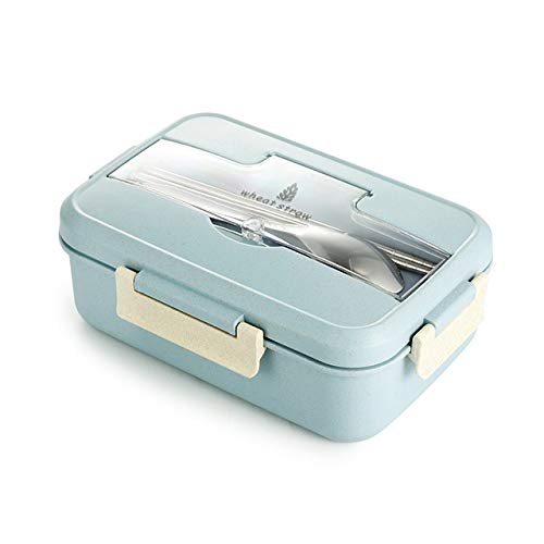 HCTX Microondas Box Lunch Platos Palos Paja de Trigo Almacenamiento de Alimentos con una Cuchara de Platos Educación Infantil Autoridad Bento Box Niños,Blue