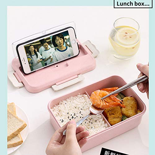 HCTX Microondas Box Lunch Platos Palos Paja de Trigo Almacenamiento de Alimentos con una Cuchara de Platos Educación Infantil Autoridad Bento Box Niños,Blue