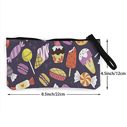 Hdadwy Caramelo Helado Galletas Cupcakes Lona Monedero Bolsa Cremallera Carteras Pequeñas Mujer Portátil De Gran Capacidad Personalizada