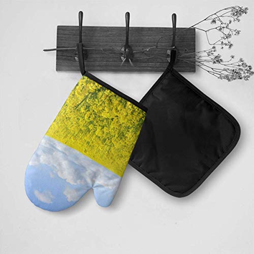 Hdadwy Juego de Soporte para ollas de manopla para Horno de Cocina, Antideslizante, Campo de Semillas de Colza, Manoplas para Horno con Almohadilla para Olla, Aislamiento Anti escaldado para cocinar,
