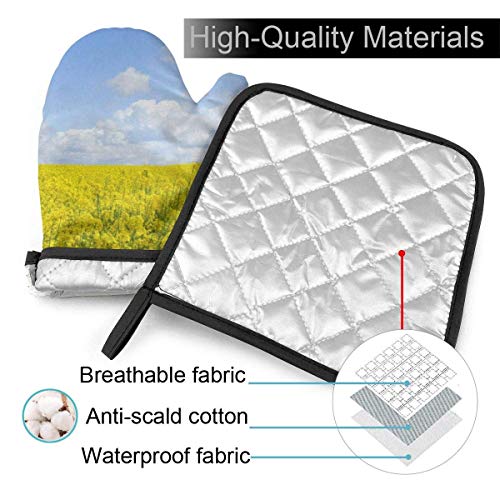 Hdadwy Juego de Soporte para ollas de manopla para Horno de Cocina, Antideslizante, Campo de Semillas de Colza, Manoplas para Horno con Almohadilla para Olla, Aislamiento Anti escaldado para cocinar,