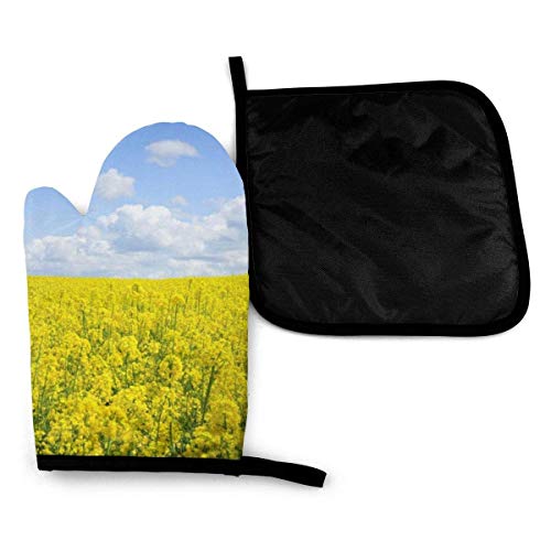 Hdadwy Juego de Soporte para ollas de manopla para Horno de Cocina, Antideslizante, Campo de Semillas de Colza, Manoplas para Horno con Almohadilla para Olla, Aislamiento Anti escaldado para cocinar,