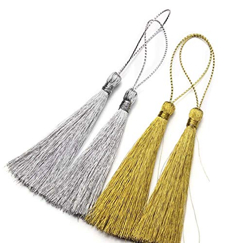 HEALLILY 30 Piezas Mini Borlas de Seda Borlas Hechas a Mano Borlas de Marcadores para Hacer Joyas Recuerdos de Fiesta Favores DIY Craft (Dorado Y Plateado)