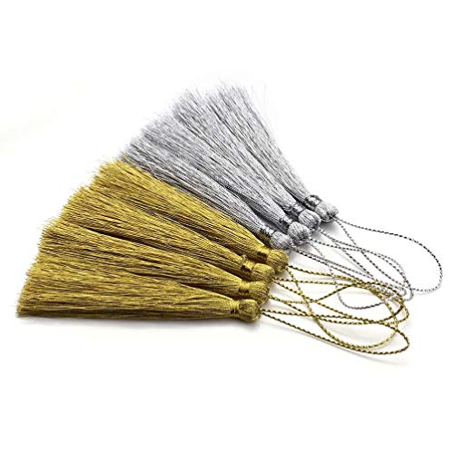 HEALLILY 30 Piezas Mini Borlas de Seda Borlas Hechas a Mano Borlas de Marcadores para Hacer Joyas Recuerdos de Fiesta Favores DIY Craft (Dorado Y Plateado)