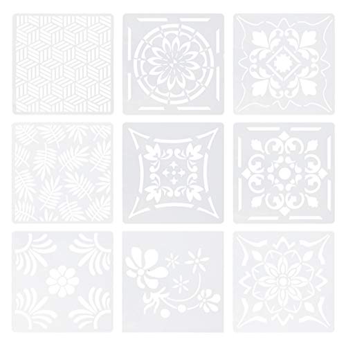 HEALLILY Plantillas de Pintura 9Pcs Plantilla de Dibujo Molde de Pintura Reutilizable para Diy Scrapbook Pintura Artesanal Bullet Journal
