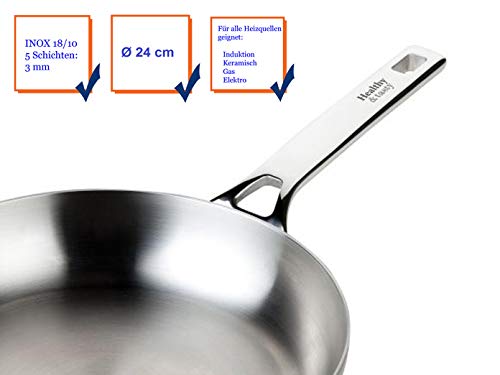 Healthy & tasty Innovador Juego de sartenes de Acero Inoxidable Sartén (Diámetro de 24 cm y sartén con diámetro de 20 cm para inducción + Apta para Horno