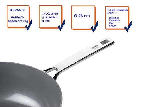 Healthy & tasty innovadora Acero Inoxidable Sartén con con Tapa Ø26 cm & Termómetro Sartén para inducción + Apta para Horno