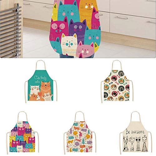 Heaviesk Gato de Dibujos Animados Impreso Impermeable Mujeres Hombres Delantal Restaurante Barbacoa Comedor Cocina Delantales de Cuello Halter