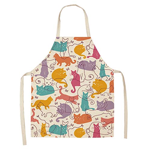 Heaviesk Gato de Dibujos Animados Impreso Impermeable Mujeres Hombres Delantal Restaurante Barbacoa Comedor Cocina Delantales de Cuello Halter