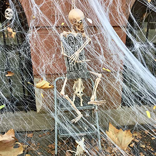 heekpek 130g Tela de Araña con 16 Arañas Decoraciones de Halloween Telarañas Haunted House Arañas de Plástico de Halloween Negras para Materiales de Fiesta de Halloween o Disfraces (2 Sets)