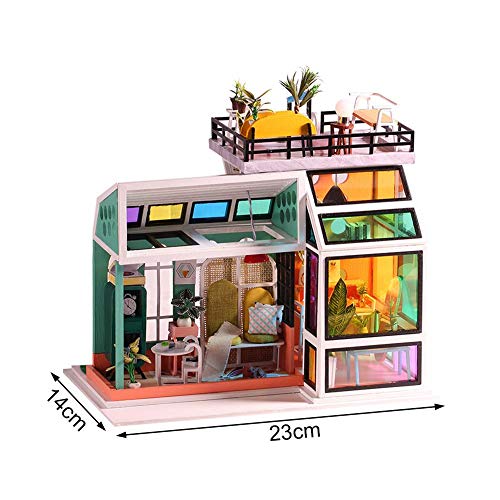heirao4072 Rompecabezas Tridimensional de casa pequeña Modelo de micropaisaje Creativo y ensamblado a Mano de casa de Vidrio de Colores (con Manual en inglés, Cubierta Antipolvo, etc.)