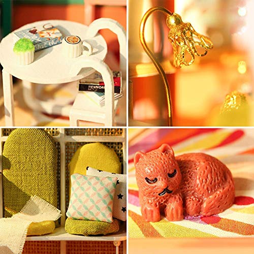 heirao4072 Rompecabezas Tridimensional de casa pequeña Modelo de micropaisaje Creativo y ensamblado a Mano de casa de Vidrio de Colores (con Manual en inglés, Cubierta Antipolvo, etc.)