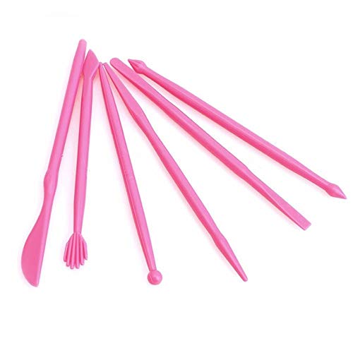 HEITIGN - Juego de 14 herramientas de modelado de pasteles, mini PP con doble punta para fondant, kit de bricolaje para moldear y esculpir tartas, fondant, decoración en relieve, color rosa