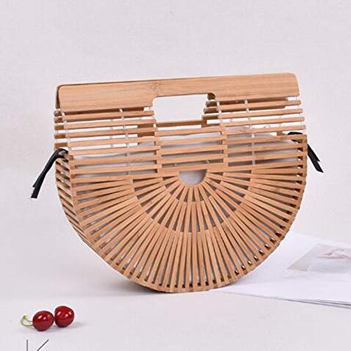 HELEN CURTAIN Bambú Bolsa De Bolsa De Paja Bolso Hecho A Mano De La Cesta Naturales Bolso De La Mujer De La Playa del Verano (Pequeño, Amarillento),A