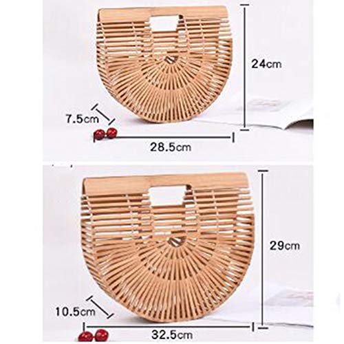 HELEN CURTAIN Bambú Bolsa De Bolsa De Paja Bolso Hecho A Mano De La Cesta Naturales Bolso De La Mujer De La Playa del Verano (Pequeño, Amarillento),A
