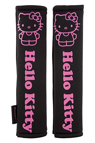 Hello Kitty KIT1035 Juego de 2 Almohadillas para cinturón de Coche Negras y Rosas universales