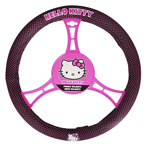 Hello Kitty KIT3018 Funda de Volante Detalles Coche Universal, Negro/Rosa