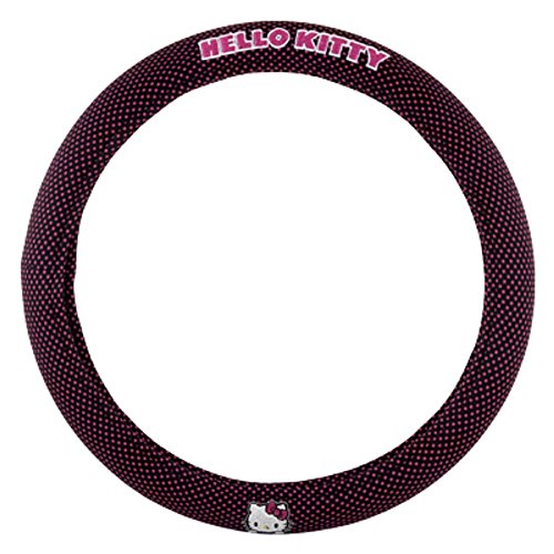 Hello Kitty KIT3018 Funda de Volante Detalles Coche Universal, Negro/Rosa