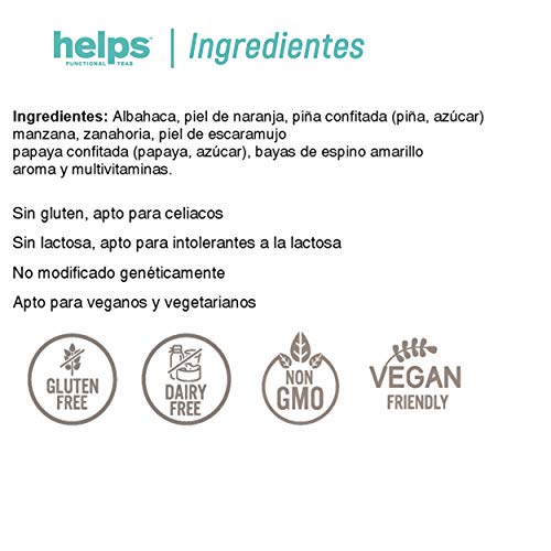 HELPS INFUSIONES - Infusión Ayurvédica Frutal Con Albahaca, Naranja, Piña, Manzana Y Zanahoria. Energizante. Bolsa A Granel De 70 Gramos.