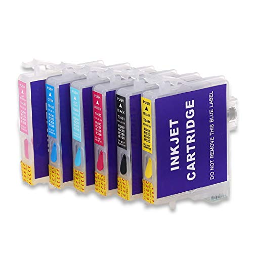 HEMEI Cartucho de tinta recargable compatible con la tinta Epson T0487, funciona con Stylus Photo R200 R220 R300M R320 R340 RX500 RX600 RX600 Impresora