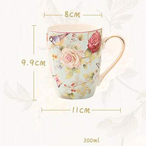 HEMFV Taza de café de Porcelana Vintage, Juego de Tazas de café con cucharas Tazas de café Diseños Variados Café Americano Cerámica Creativa Mark Cup con el té de la Tarde China Rose (Color : B)