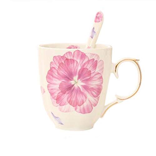 HEMFV Taza de café de Porcelana Vintage, Juego de Tazas de café con cucharas Tazas de café Diseños Variados Café Americano Cerámica Creativa Mark Cup con el té de la Tarde China Rose (Color : B)