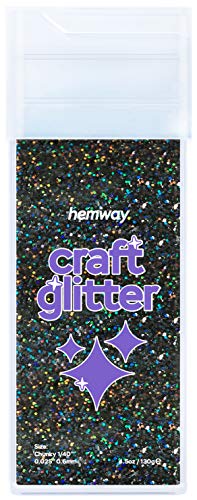 Hemway - Coctelera de purpurina para manualidades, vasos, escuelas, decoración de cristal, proyectos de bricolaje, 0,6 mm, 130 g HOLOGRAFÍA NEGRO