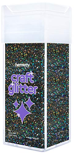 Hemway - Coctelera de purpurina para manualidades, vasos, escuelas, decoración de cristal, proyectos de bricolaje, 0,6 mm, 130 g HOLOGRAFÍA NEGRO