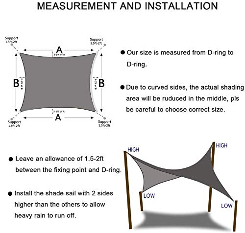 HENG FENG Toldo Vela de Sombra PES Rectangular 3 x 4 m Protección Rayos UV Impermeable Resistente a la Intemperie para Patio Exteriores Jardín Color Beige